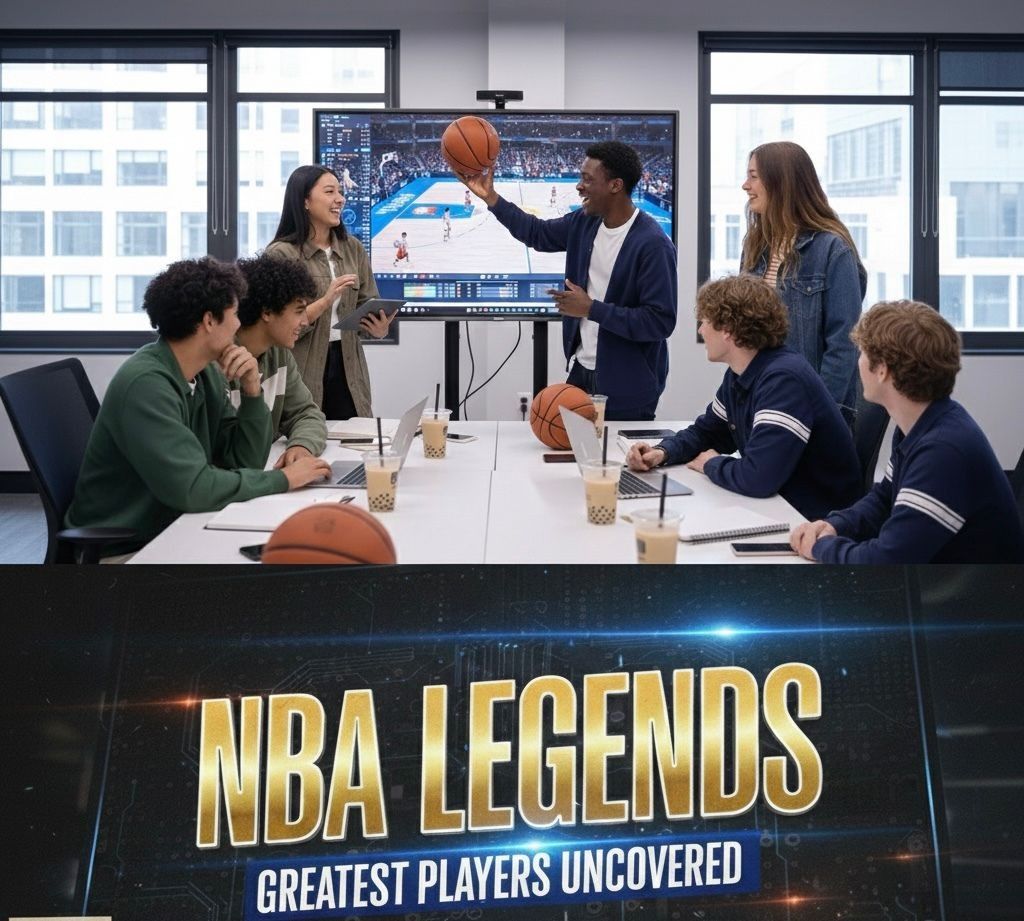 Students discussing NBA legends and game strategy during an interactive basketball workshop
