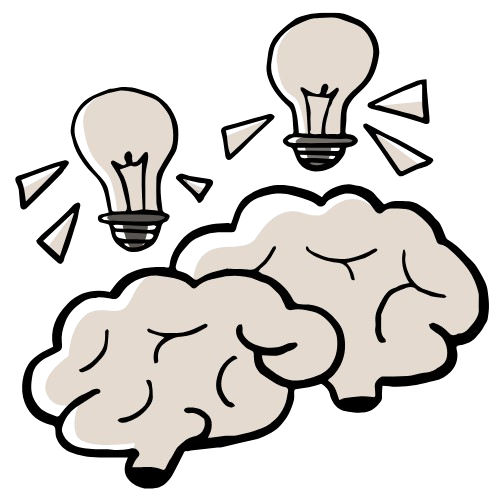 Illustration of two brains with light bulbs above them, representing intelligence, strategic thinking, and innovation.
