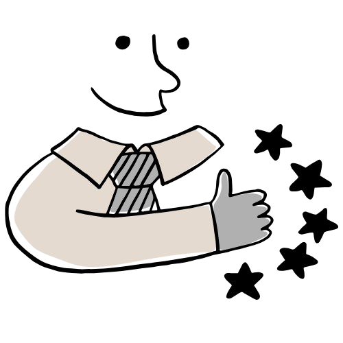 Illustration of a person in a suit giving a thumbs up, symbolizing approval, trust, and positive feedback.