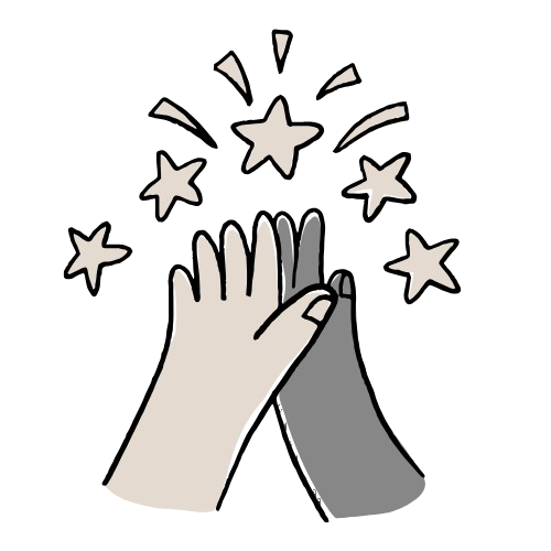Illustration of two hands giving a high five with stars, representing success, celebration, and shared achievement.