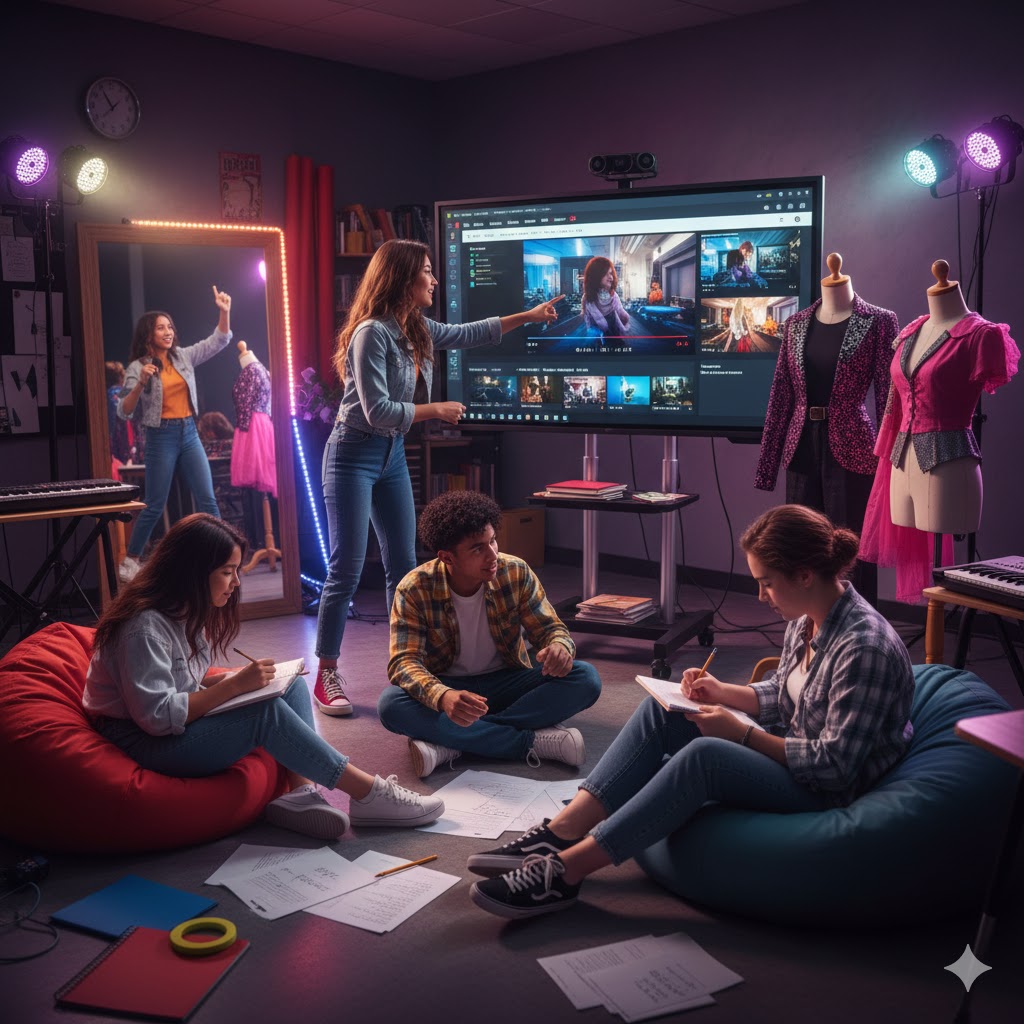 Students working together as a team and interested in fashion designing